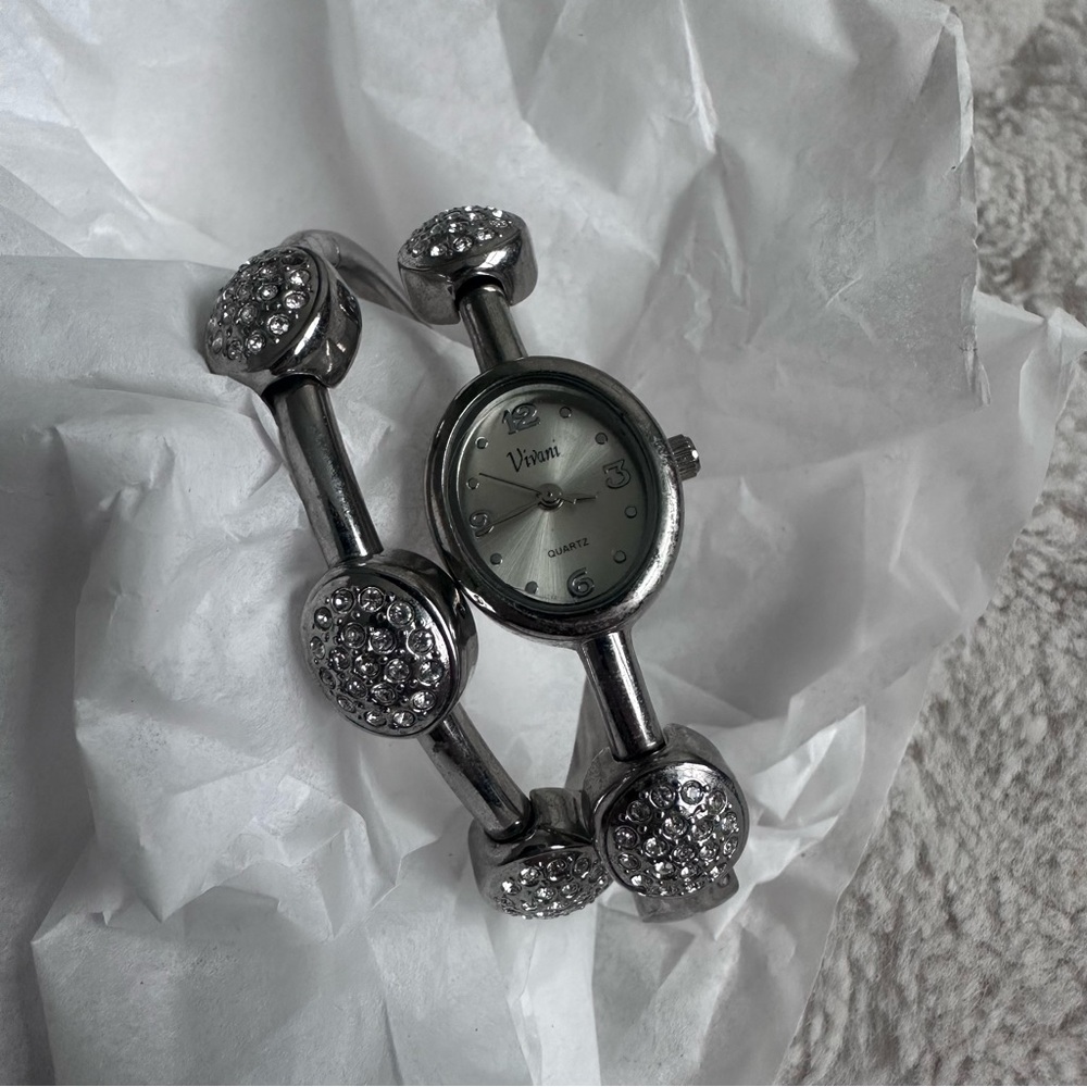 Vivani | Silver Rhinestone Watch and Bracelet Set | Adult One Size